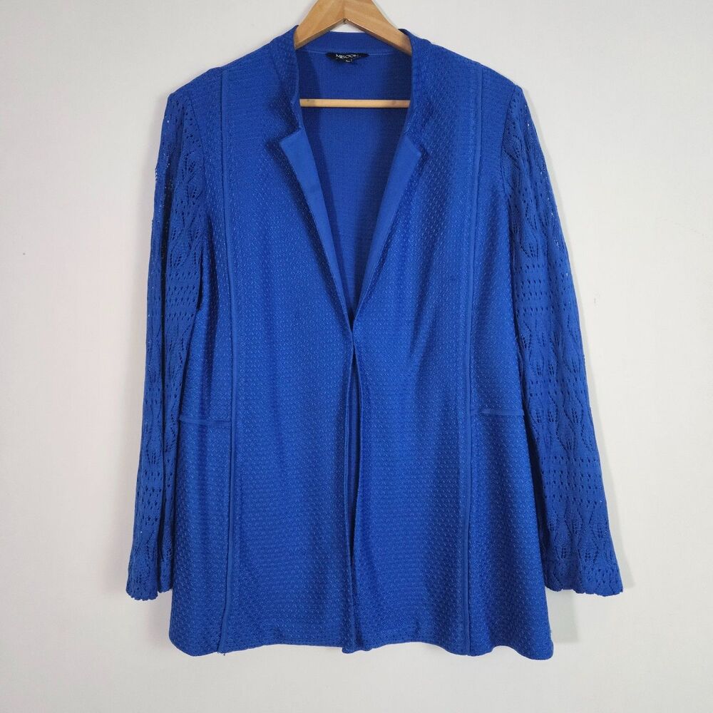 Misook Women's Jacket Large Aegean Blue Knit Classic Elegant Designer